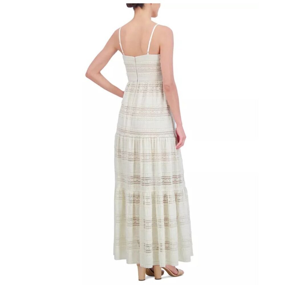 NWT ELIZA J Lace Inset Tiered Maxi Sundress Ivory 10 - Picture 2 of 7